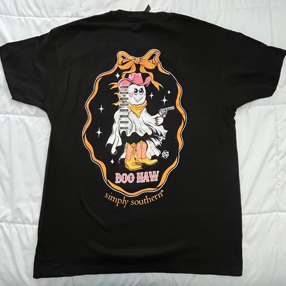 Simply Southern Black “Boo Haw”T-Shirt. Size Large